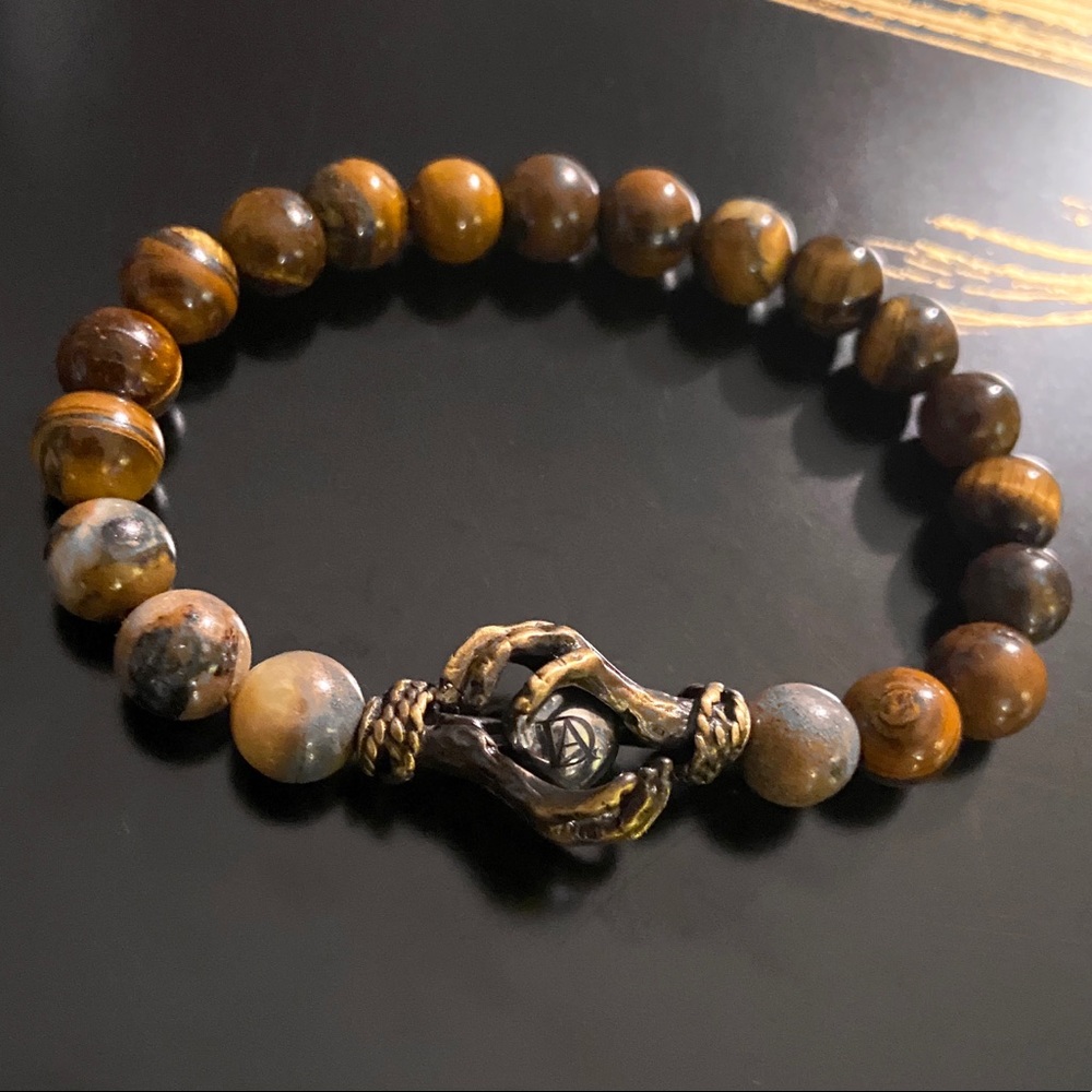 DeMarcus Alexan 8mm Tigers Eye Holding Hands Bracelet